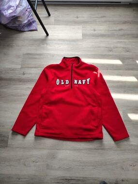 Old Navy Men's Bright Red Quarter-Zip Pullover with Chest Logo